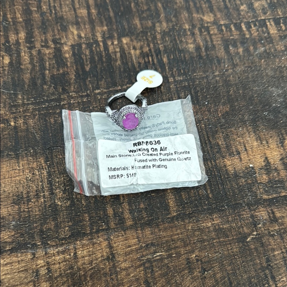 BP OG Size 7 Purple Fluorite Ring with Hematite Plating